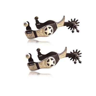 KUIDAMOS Horse Spurs 1Pair,Antique Brass Western Style Spur with Hand Carved Decoraation Silver Spurs for Boots Men and Women Antique Brown Boot Spurs for Cowboy Boots Equestrian Training