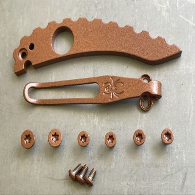 Flat Copper Titanium Back Spacer & Deep Pocket Clip For Spyderco Manix 2 G10