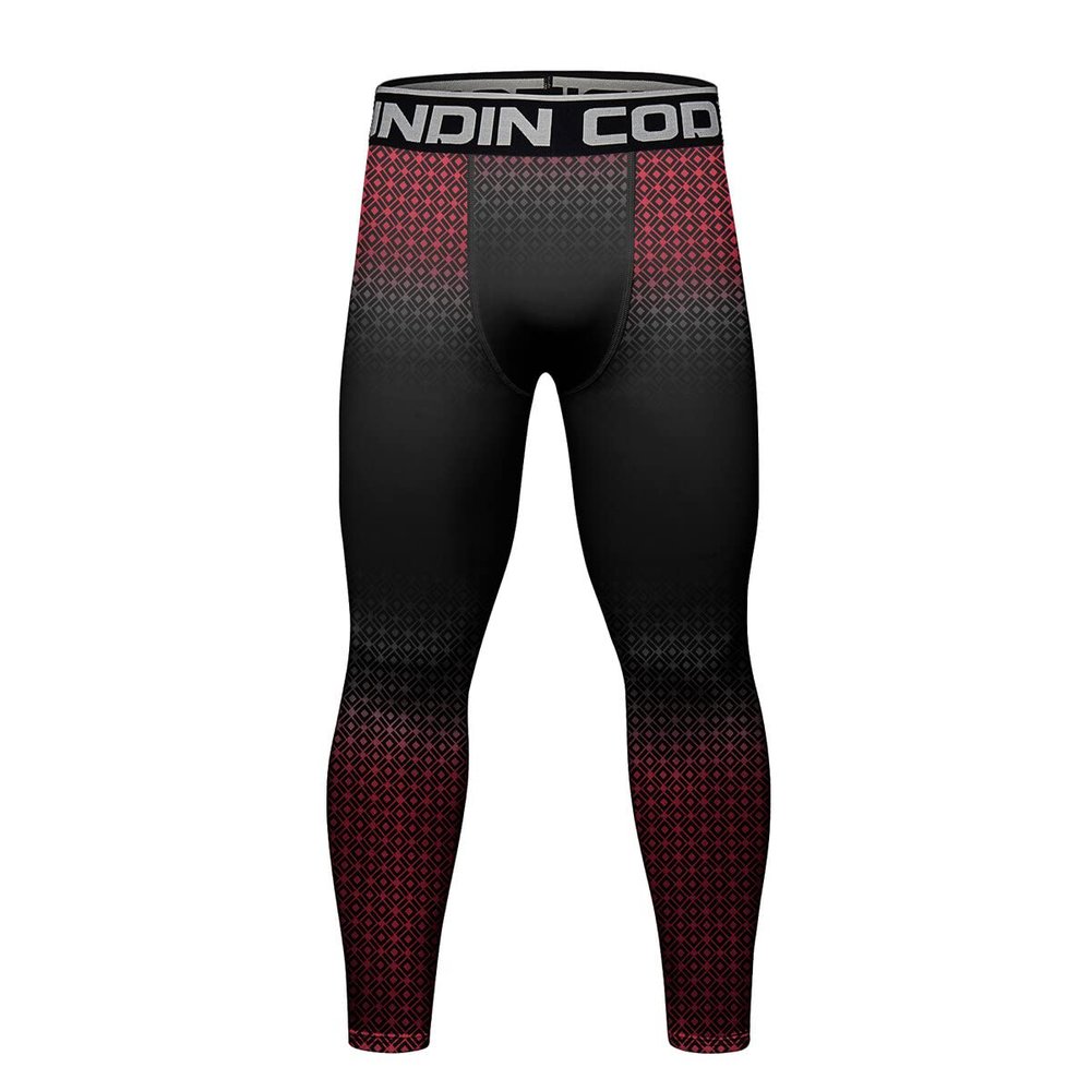 Red Plume Men's Sports Compression Pants Tights Baselayer Workout Cool Dry Long Running Leggings for Cycling Yoga Basketball (HH,L)