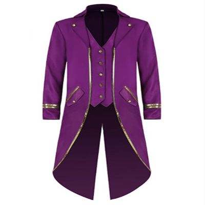 LiiYii Mens Steampunk Victorian Renaissance Costumes Halloween Medieval Gothic Tailcoat Jacket PurpleTypeA X-Large