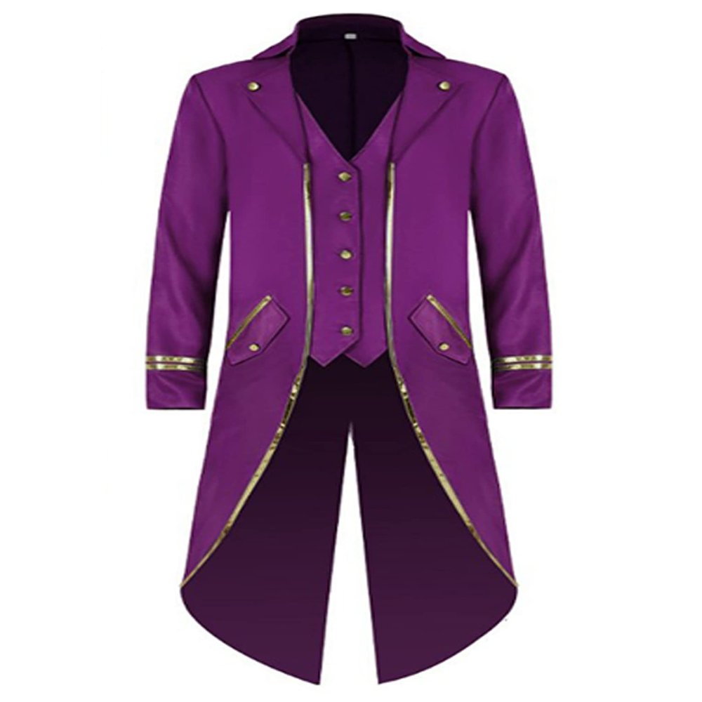 LiiYii Mens Steampunk Victorian Renaissance Costumes Halloween Medieval Gothic Tailcoat Jacket PurpleTypeA X-Large
