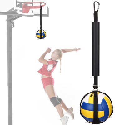 TOBWOLF Volleyball Spike Trainer with Bottom Holder, Volleyball Spiking Pal for Basketball Hoop, Adjustable Volleyball Holder, Solo Practice Trainer Improves Serving, Jumping and Spiking Power - Black