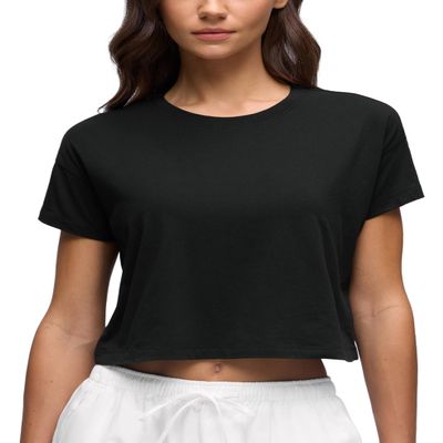 CRZ YOGA Pima Cotton Crewneck Crop T-Shirt Black Medium