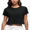 CRZ YOGA Pima Cotton Crewneck Crop T-Shirt Black Medium view 1