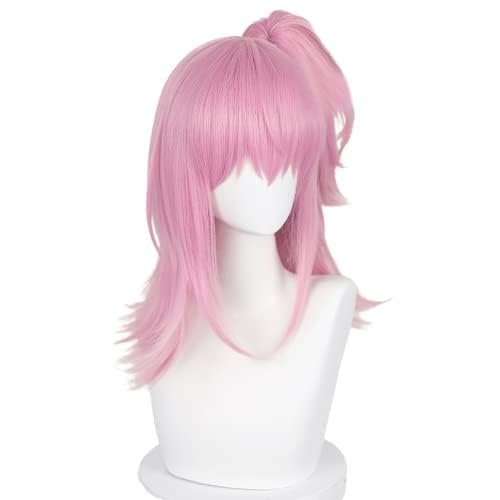 TO KU TOO YUO Anime Cosplay Wig With 45cm Long Pink Heat Resistant Synthetic Hair Halloween Party Wigs + Wig Cap