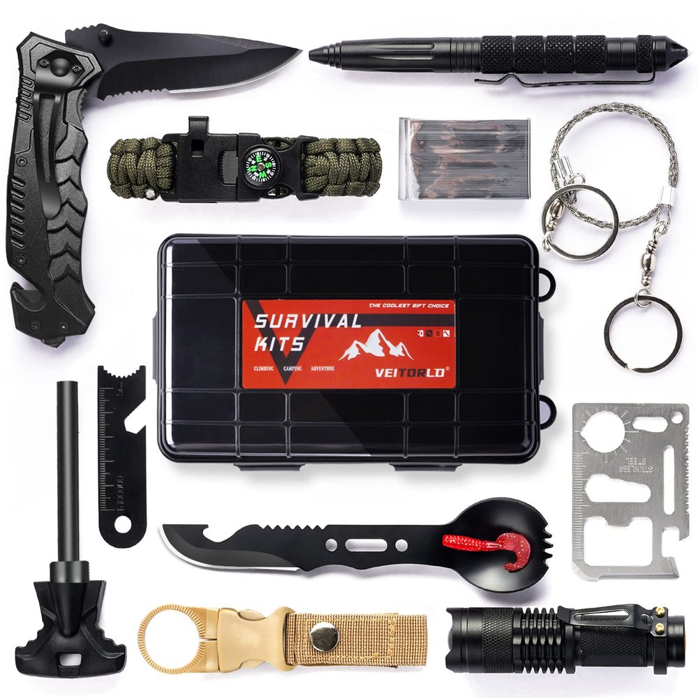 VEITORLD Gifts for Him Men Husband Dad Valentines Day - Survival Gear and Equipment 12 in 1, Survival Kits - Cool Fishing Hunting Camping Anniversary Birthday Gift for Man Teen Boy Boyfriend Women