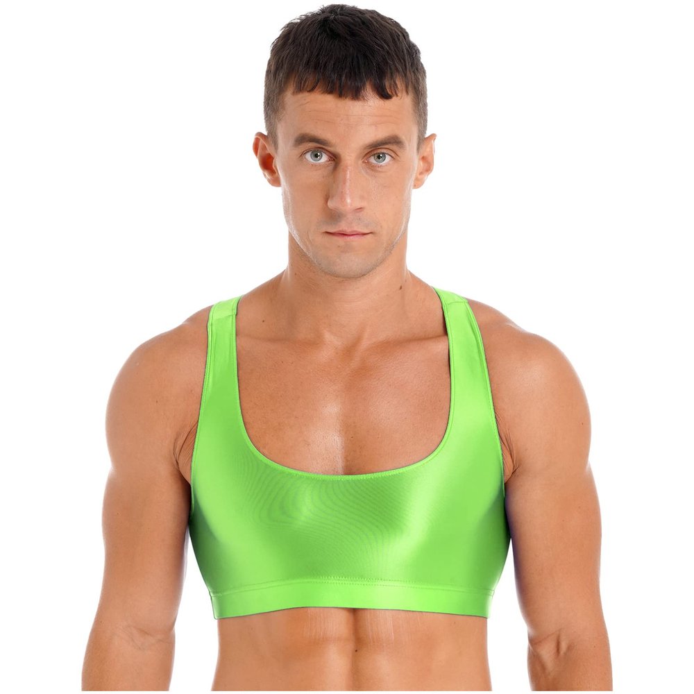 Fldy Mens Shirt Fitness Gym Bodybuild Tank Top Sport Jersey Compression Vest Workout Athletic Undershirt Fluorescent Green B Large