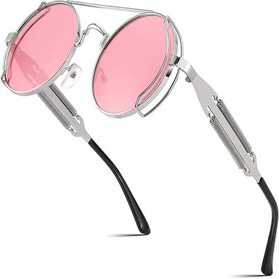 FEISEDY Aviator Sunglasses for Men Women, Retro Steampunk Gothic Round Metal Frame Hippie Glasses B2351