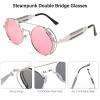 FEISEDY Aviator Sunglasses for Men Women, Retro Steampunk Gothic Round Metal Frame Hippie Glasses B2351 view 2