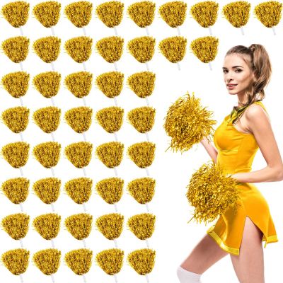 60 Pcs Cheerleading Pom Poms Metallic Foil Cheer Pompoms Bulk with Plastic Handle Cheering Costume Accessory for Football Basketball Cheering Squad Team Spirit Dance Sport Stage Performance(Gold)