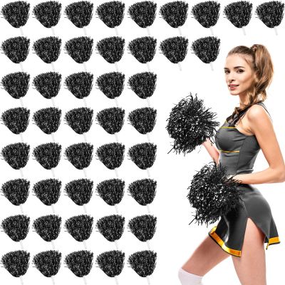 60 Pcs Cheerleading Pom Poms Metallic Foil Cheer Pompoms bulk with Plastic Handle Cheering Costume Accessory for Football Basketball Cheering Squad Team Spirit Dance Sport Stage Performance(Black)