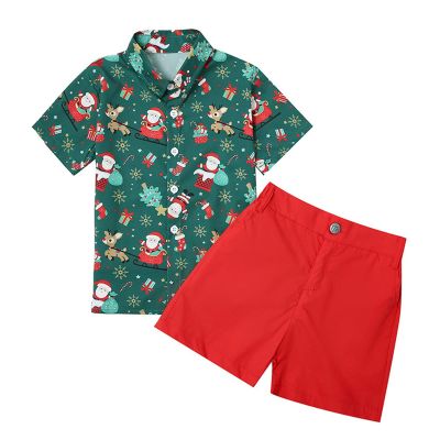 Christmas Clothes Toddler Kids Baby Boy Santa Deer Print Short Sleeve T Shirt Red Shorts Boys (Green, 4-5 Years)