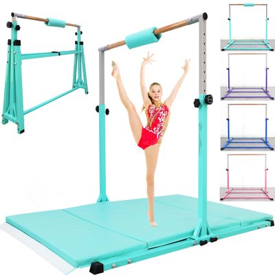 Seliyoo Foldable Gymnastics Bar for Kids, Adjustable Height from 35" to 59", 350 LBS Capacity, Home Gym Equipment for Kids Ages 3-18, Anti -Slip Rubber Feet,Unique Stable Structure