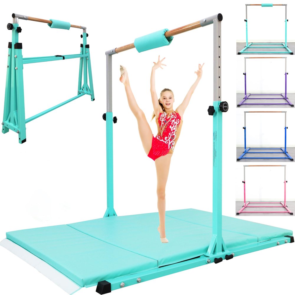 Seliyoo Foldable Gymnastics Bar for Kids, Adjustable Height from 35" to 59", 350 LBS Capacity, Home Gym Equipment for Kids Ages 3-18, Anti -Slip Rubber Feet,Unique Stable Structure