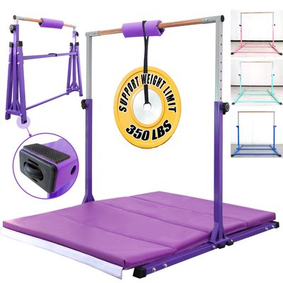 Seliyoo Foldable Gymnastics Bar for Kids, Adjustable Height from 35" to 59", 350 LBS Capacity, Home Gym Equipment for Kids Ages 3-18, Anti -Slip Rubber Feet,Unique Stable Structure