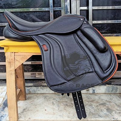 WILD RACE Dressage Leather Monoflap Changeable Gullets Saddle (17")