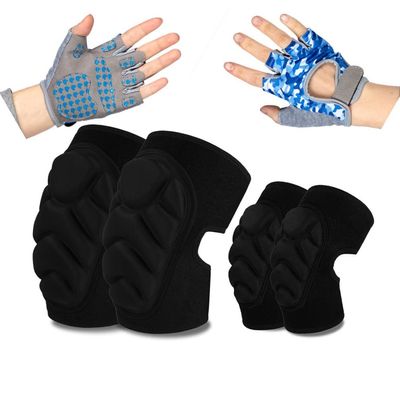 ADLIKES Knee and Elbow Pads Protective Gear Set (6pc) for Cycling Running Volleyball Crashproof Antislip for Kids Youth Adults Black S