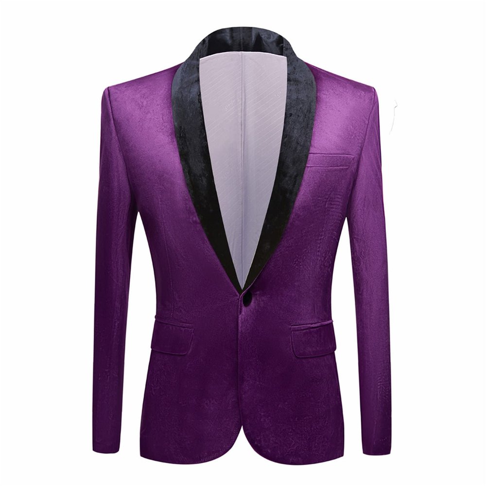 Mens Shawl Collar Sport Coat Solid Color 1 Button Casual Blazer Jackets Slim Fit Stylish Tuxedo Dinner Dress Suit Purple