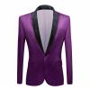 Mens Shawl Collar Sport Coat Solid Color 1 Button Casual Blazer Jackets Slim Fit Stylish Tuxedo Dinner Dress Suit Purple view 1