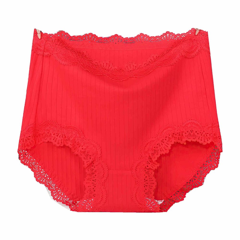 3 Pcs 100kg Women's High Waist Briefs Lace Lingerie Sexy Panties Plus Size Underwear Loose No Trace Summer Shorts Breathable (Color : 1, Size : Large)