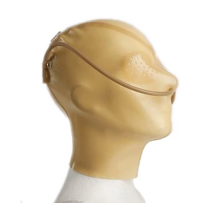 Latex Hood Mask Men's Rubber Full Face Perforated Eye breathing tubes Zipped Latex Mask (XXL, Black)