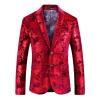 JEsilunmaMY Men's 2 Button Velvet Blazer Slim Fit Notched Lapel Embroidered Jacket Party Wedding Prom Stage Costume Blazers (Red,X-Large) view 1