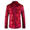 JEsilunmaMY Men's 2 Button Velvet Blazer Slim Fit Notched Lapel Embroidered Jacket Party Wedding Prom Stage Costume Blazers (Red,X-Large) view 3