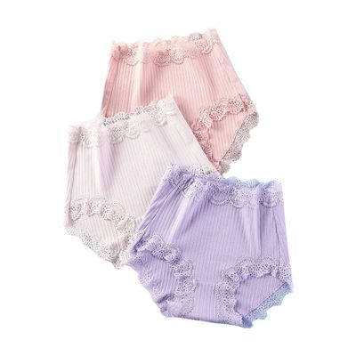 3 Pcs 100kg Women's High Waist Briefs Lace Lingerie Sexy Panties Plus Size Underwear Loose No Trace Summer Shorts Breathable (Color : 7, Size : XX-Large)