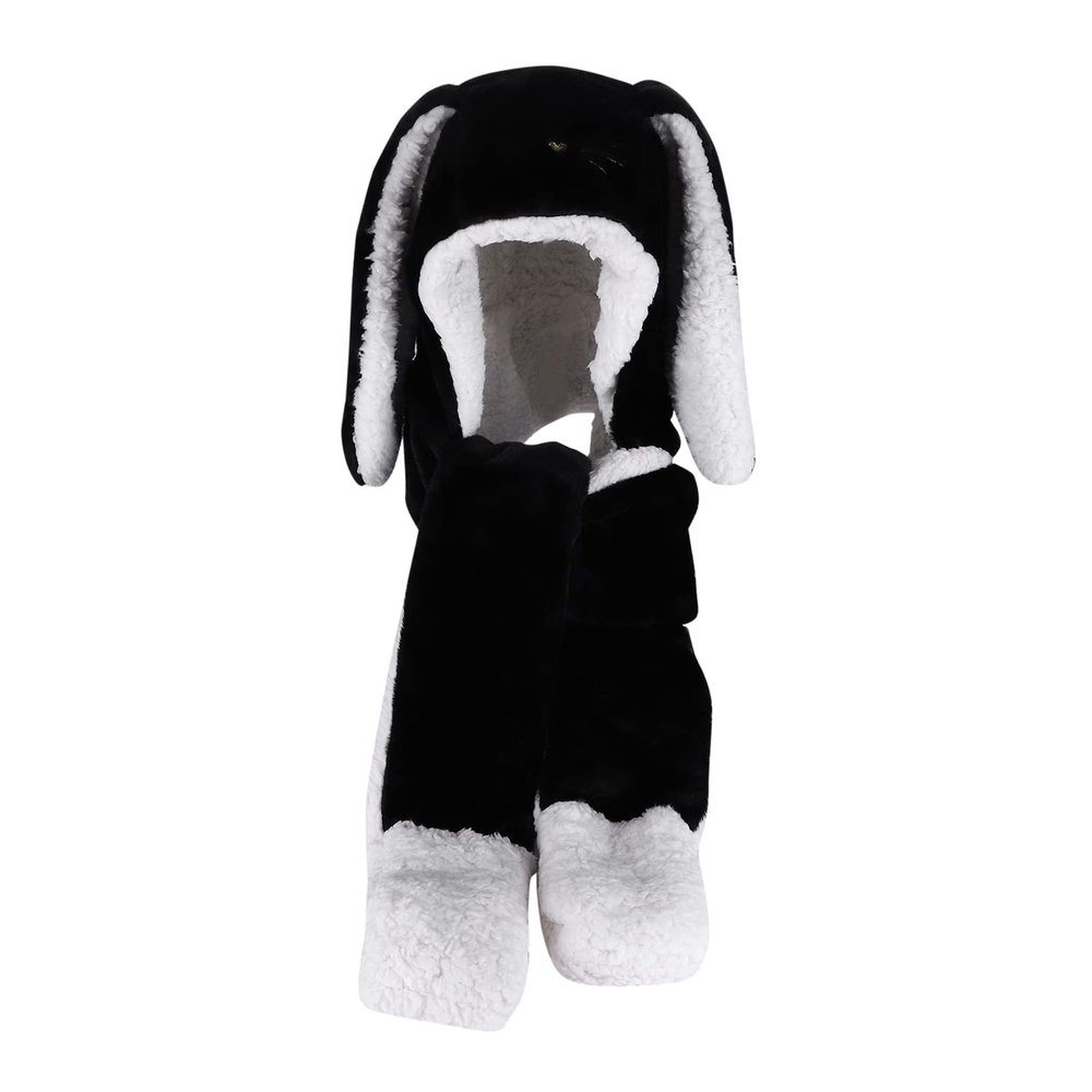 Plush Animal Hood Earflap Hat Cartoon Hat Scarf Gloves Mittens Adult 3-in-1 Set Hoodie Pockets Bunny Ear Winter