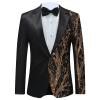 Men's Patchwork Embroidered Suit Jacket Sequin One Button Notched Lapel Dinner Party Blazer Without Shirt&Bow Tie (Black1,3X-Large) view 1