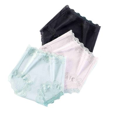 3 Pcs 100kg Women's High Waist Briefs Lace Lingerie Sexy Panties Plus Size Underwear Loose No Trace Summer Shorts Breathable (Color : 8, Size : XX-Large)