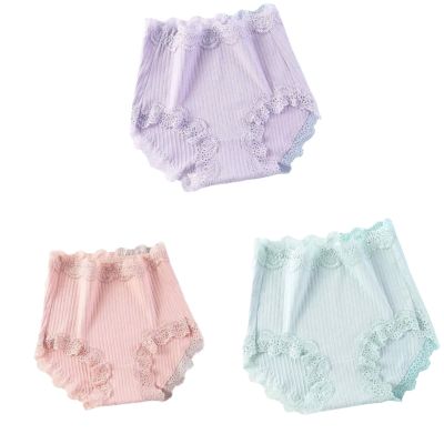 3 Pcs 100kg Women's High Waist Briefs Lace Lingerie Sexy Panties Plus Size Underwear Loose No Trace Summer Shorts Breathable (Color : 02, Size : X-Large)