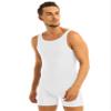renvena Men's Adult Stretchy One Piece Tank Leotard Biketard Sports Workout Sleeveless Wrestling Singlet Bodysuit White Large view 2