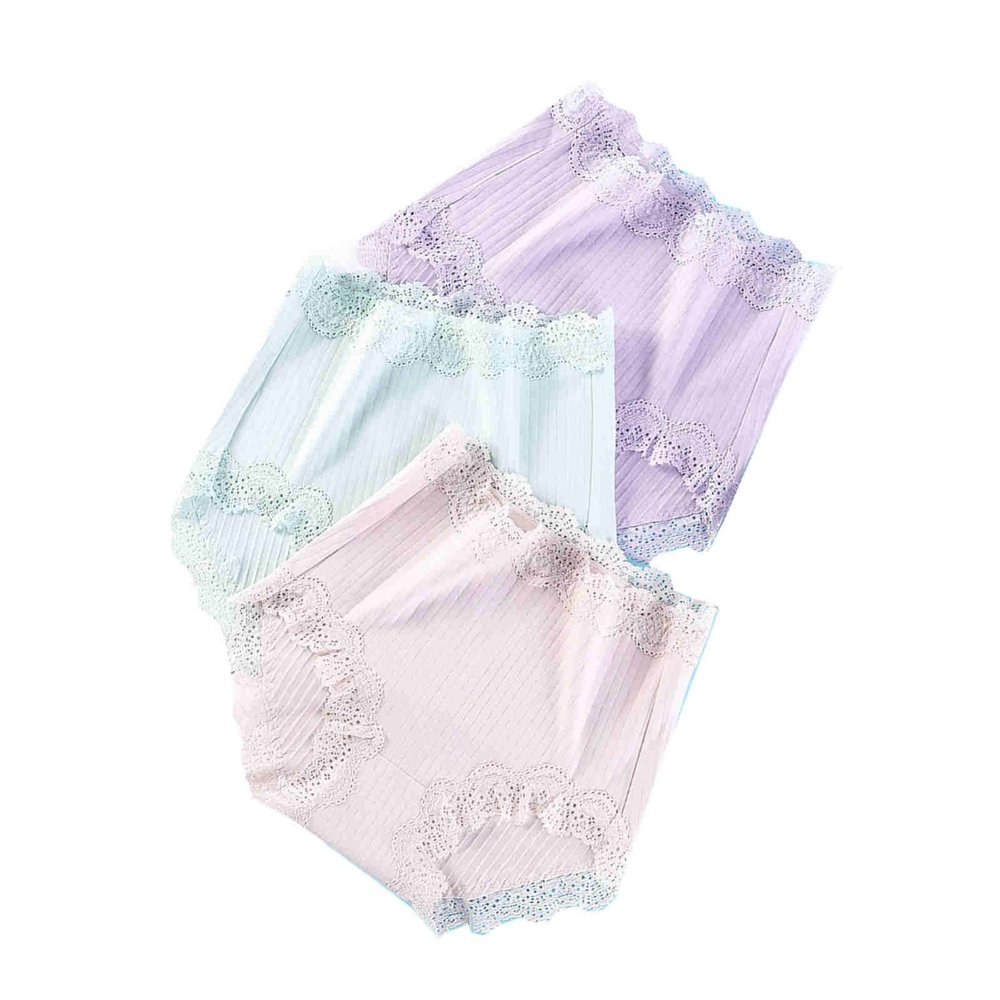 3 Pcs 100kg Women's High Waist Briefs Lace Lingerie Sexy Panties Plus Size Underwear Loose No Trace Summer Shorts Breathable (Color : 9, Size : Large)