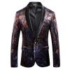 Men's 2 Button Velvet Blazer Slim Fit Notched Lapel Embroidered Jacket Party Wedding Prom Stage Costume Blazers (Black,Large) view 1