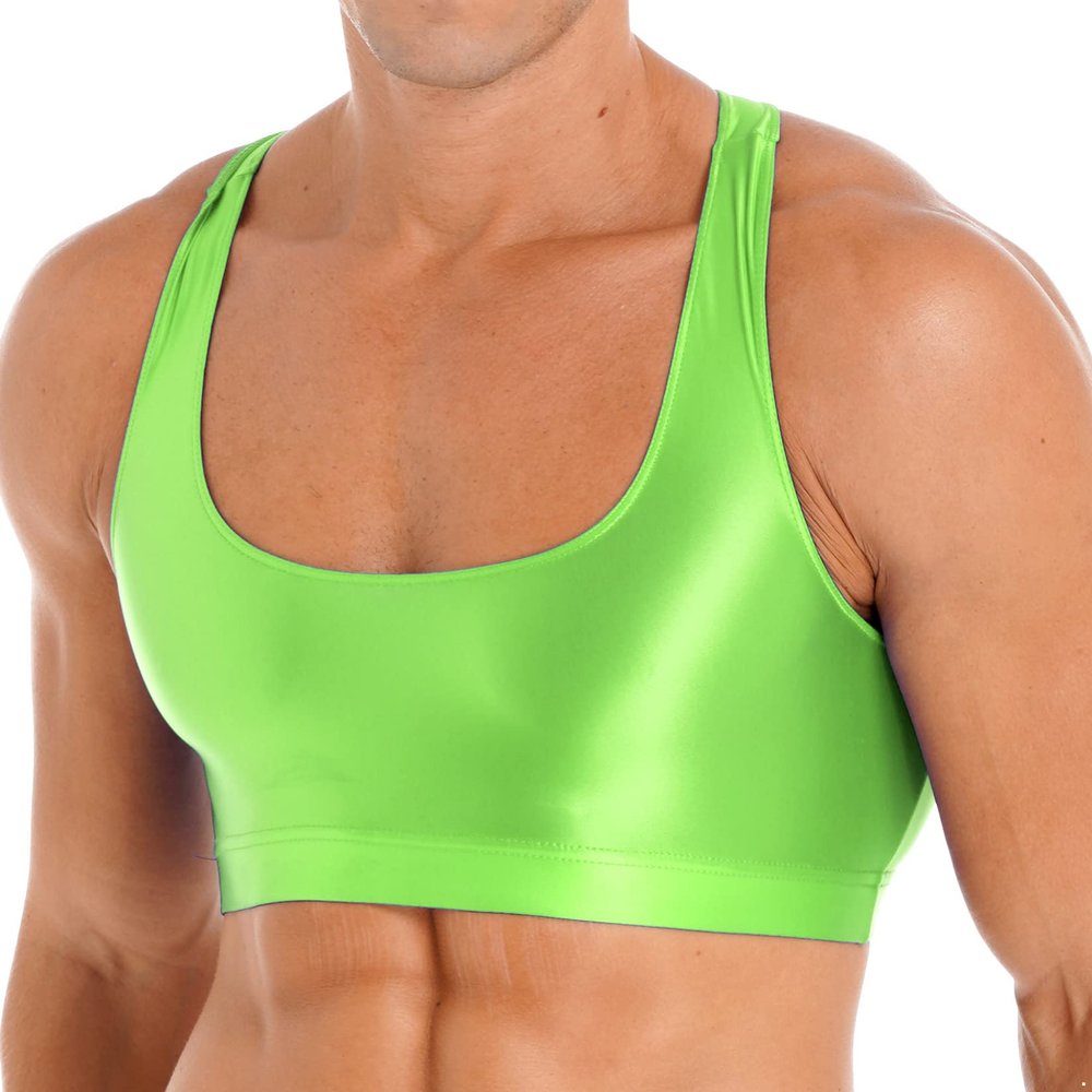 Lejafay Mens Bodybuilding Workout Gym Muscle Half Tank Top Sleeveless Fitness Shirt Vest Crop Tops Fluorescent Green Large