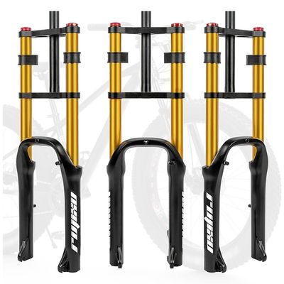 Fat Bike Fork 20*4.0'' Tire Electric Snow Bike Air Suspension Fork 110mm Travel Rebound Adjustable Double Shoulder Bicycle Front Fork 1-1/8" Straight Disc Brake QR Axle 9*135mm ( Color : 20'' Gold )