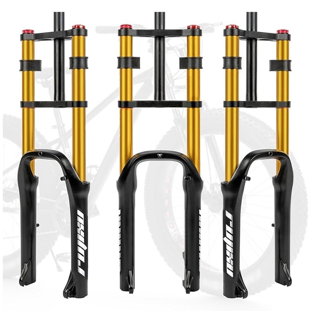Fat Bike Fork 20*4.0'' Tire Electric Snow Bike Air Suspension Fork 110mm Travel Rebound Adjustable Double Shoulder Bicycle Front Fork 1-1/8" Straight Disc Brake QR Axle 9*135mm ( Color : 20'' Gold )