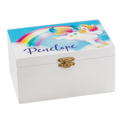 Fox Valley Traders Custom Childrens Musical Jewelry Box with Ballerina Inside  Unicorn and Rainbow Design  Measures 6 x 4 x 3