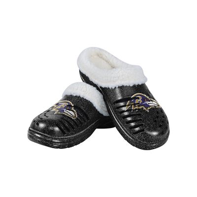 FOCO Baltimore Ravens NFL Womens Sherpa Lined Glitter Clog - S