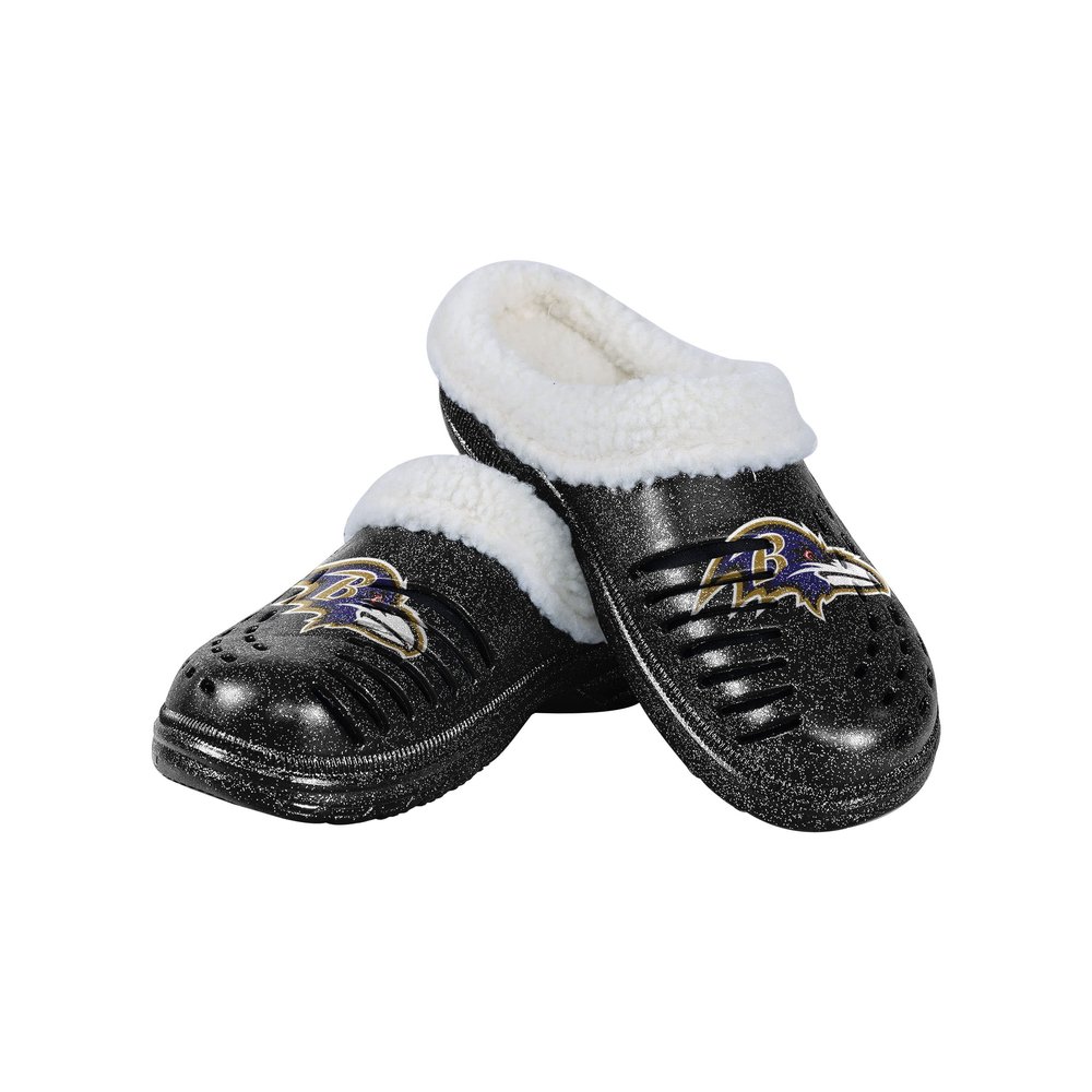 FOCO Baltimore Ravens NFL Womens Sherpa Lined Glitter Clog - S