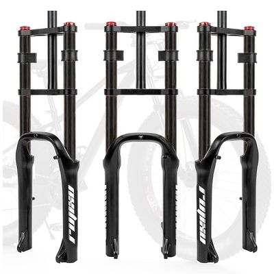 Fat Bike Fork 20*4.0'' Tire Electric Snow Bike Air Suspension Fork 110mm Travel Rebound Adjustable Double Shoulder Bicycle Front Fork 1-1/8" Straight Disc Brake QR Axle 9*135mm ( Color : 20'' Black )