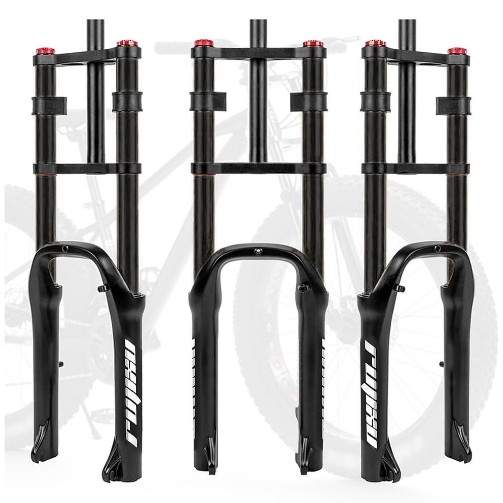 Fat Bike Fork 20*4.0'' Tire Electric Snow Bike Air Suspension Fork 110mm Travel Rebound Adjustable Double Shoulder Bicycle Front Fork 1-1/8" Straight Disc Brake QR Axle 9*135mm ( Color : 20'' Black )