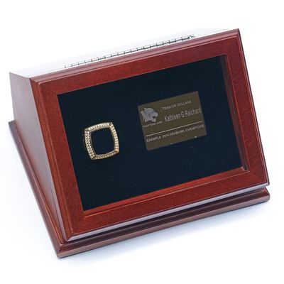 1 Slot Championship Rings Beech Wood Display Case Box Shadow Box with Glass Window Free Customized Plaque Engraving - Ring is Not Includ, Brown, (H1-P)