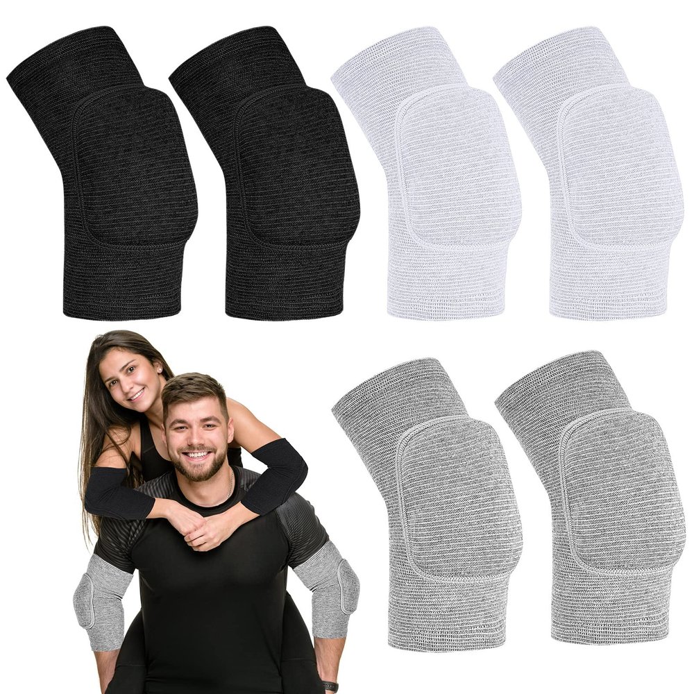 Tarpop 3 Pairs Volleyball Elbow Pads Arm Brace Pads Elbow Protector with Breathable Anti-Collision Sponge Compression Arm Support for Women Men Basketball Tennis Football Skating(Black, White, Gray)