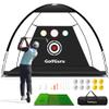 Golfguru All in 1 Golf Practice Net - 10x7ft Tri-Turf Mat, Impact Target, 10 Balls, 7 Tees, Carry Bag, Golf Net for Backyard Driving Chipping Indoor view 1