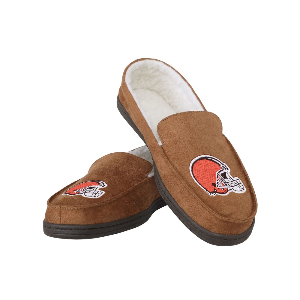 FOCO Cleveland Browns NFL Mens Beige Moccasin Slippers - M