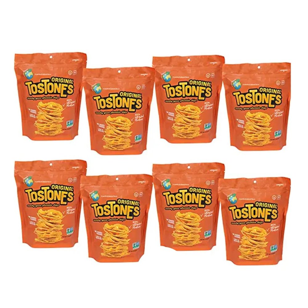 TOSTONES, Green Plantains, Re-Sealable Bag, Crunchy chips, Plantains, Flower Oil and Salt, 3.53 Oz per Unit, ORIGINAL Flavored, 8 Pack,