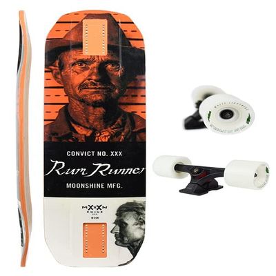 Moonshine Manufacturing Longboard Skateboard, Freestyle Cruiser, Waterproof & Wood Construction, Cruise Skateboard and Longboard Decks, Lightweight Build (Rum Runner Convict V2 Complete Deck + Wheels)