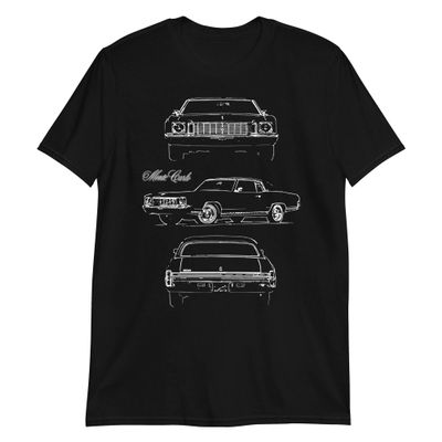 1972 Chevy Monte Carlo Classic Car Outline Short-Sleeve Unisex T-Shirt Black